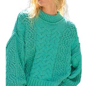 034. POL Cable Knit Bohemian Oversized Sweater In Jungle Green